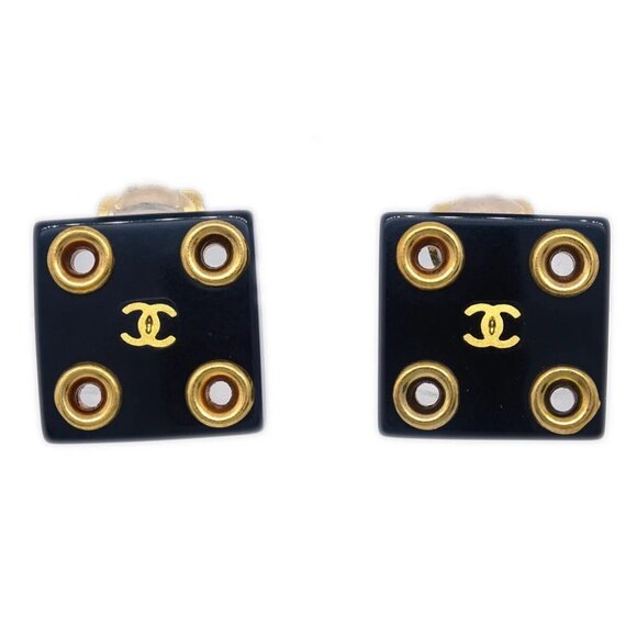 Chanel Square Earrings Clip-On Black 01P 191204 - Picture 1 of 4